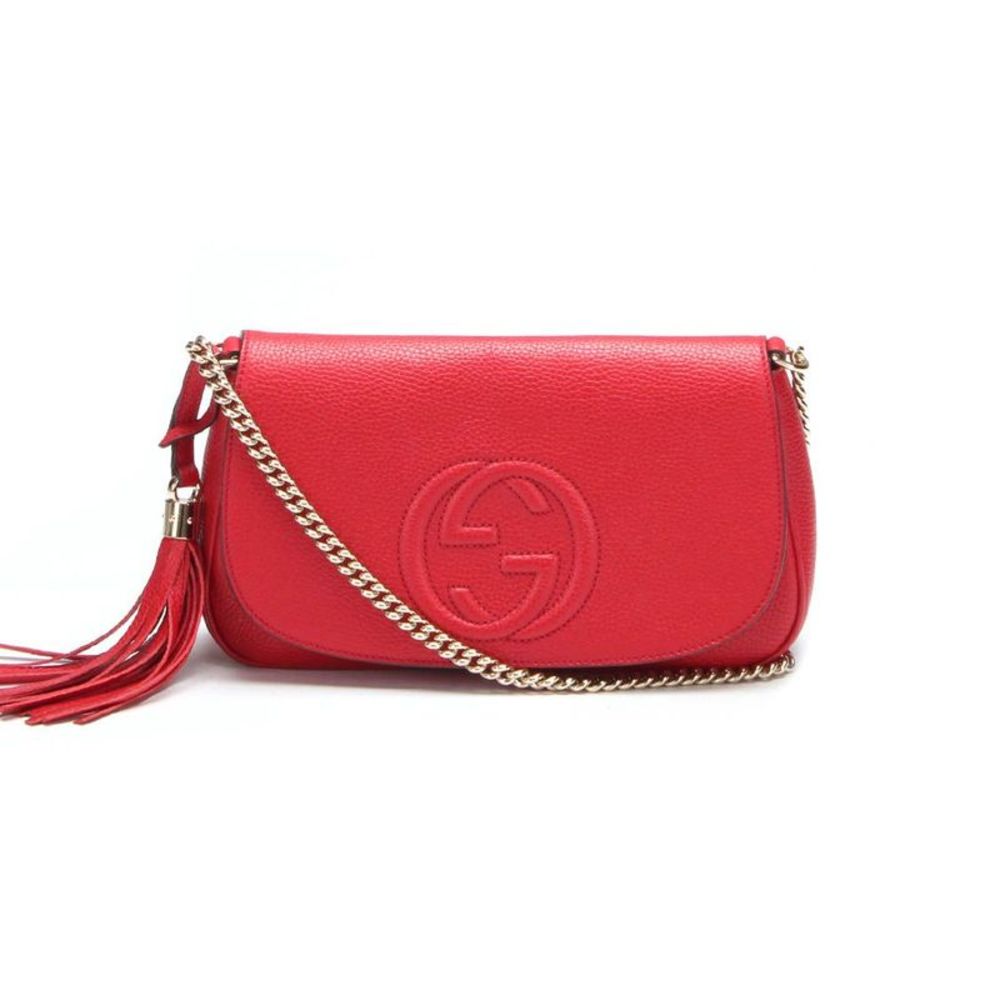 Pre Loved Gucci Gucci Soho Leather Chain Crossbody Bag Red -Pre Owned Condition - Picture 1 of 8